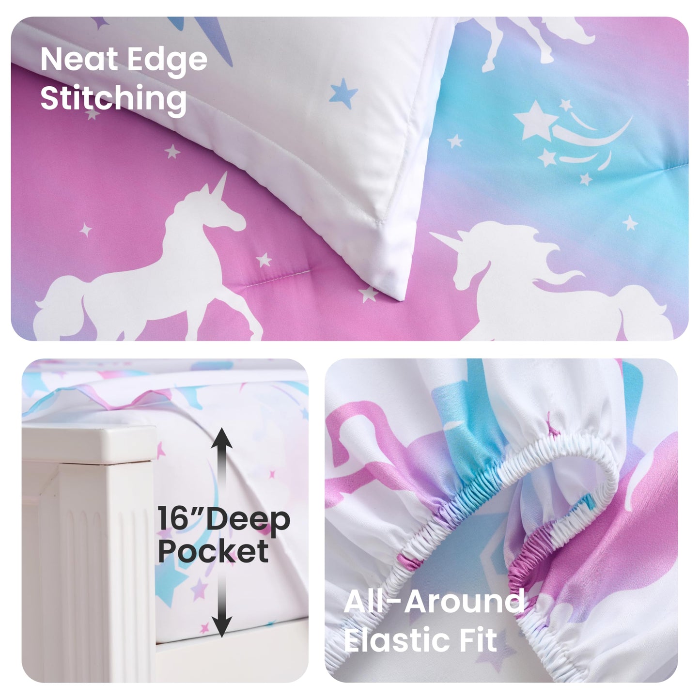 Joiedomi Kid Twin Comforter Set 5 Piece Dream Unicorn Bedding Set for Boys Girls Super Soft Microfiber Bed in a Bag with Comforter Sheets Pillowcase Sham