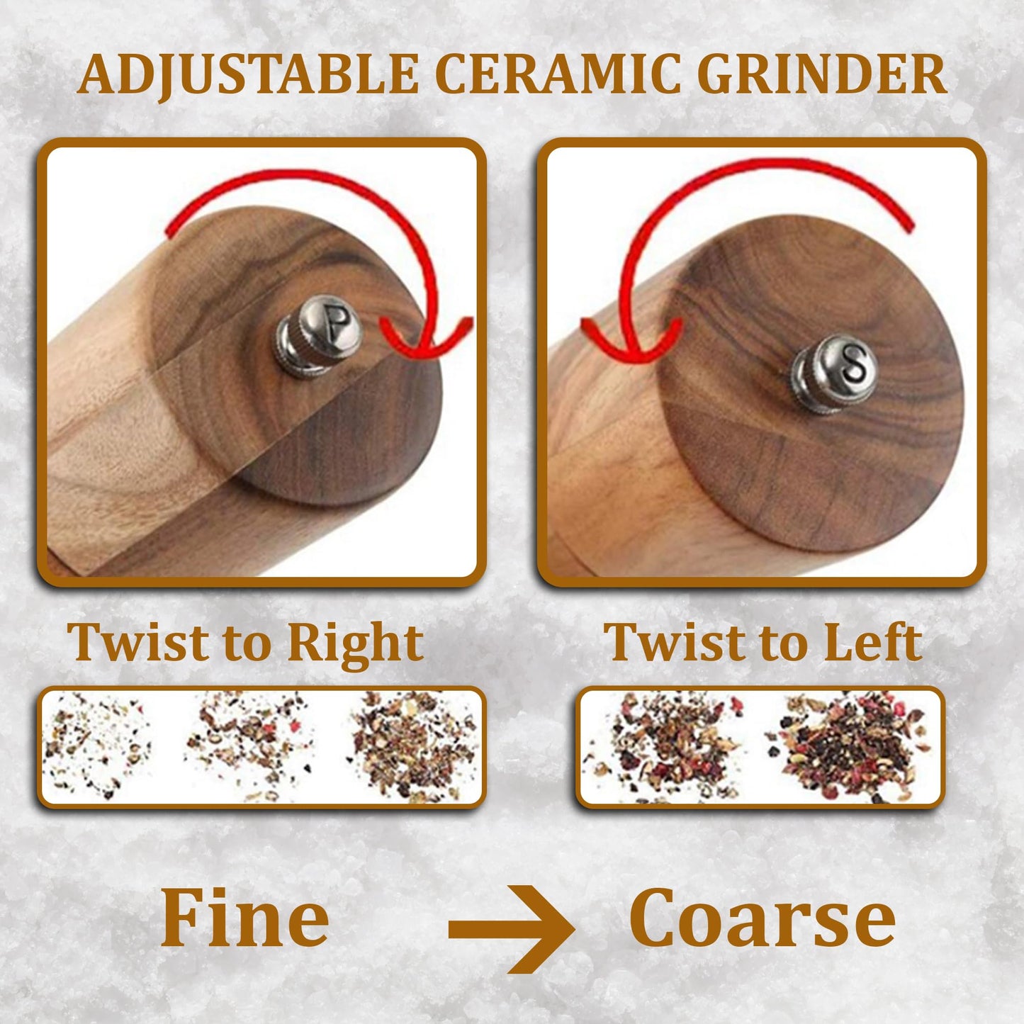 Sunnyra Wooden Salt and Pepper Grinder Mill Set – Manual Adjustable Wood Peppermill Shakers for Salt and Black Pepper, Premium Wooden Mills for Kitchen.