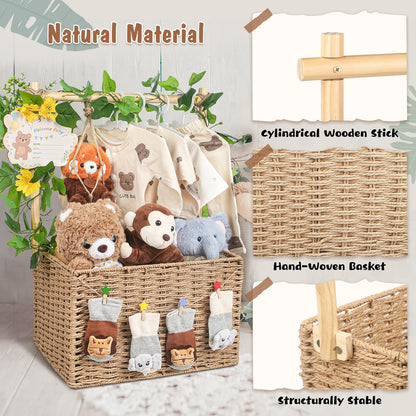 Wisreach Wooden Woven Baby Shower Crate – Foldable Storage Basket with Handles, Handwoven Gift Box for Baby Shower & Newborn Essentials, Welcome Gift for Baby Shower, Newborn Boys Girls