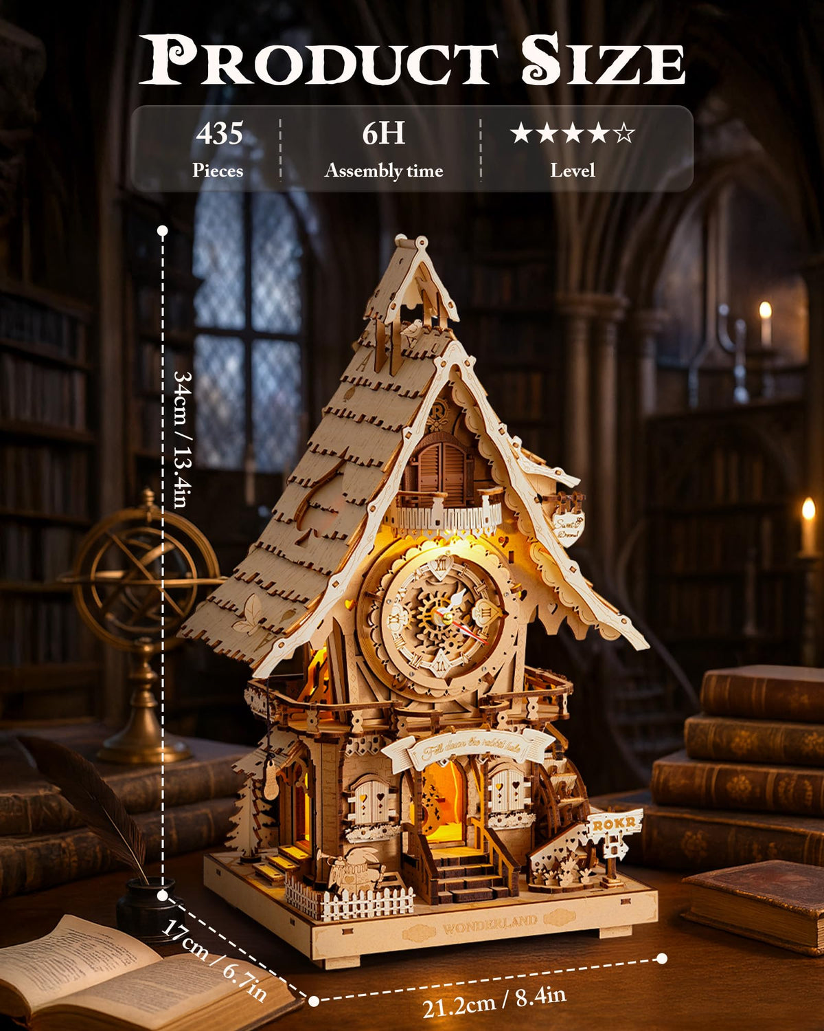ROKR 3D Wooden Puzzles for Adults,Wooden Cuckoo Clock Model kit,435 Piece 3D Puzzles,Ideal Gift for Adults and Teens