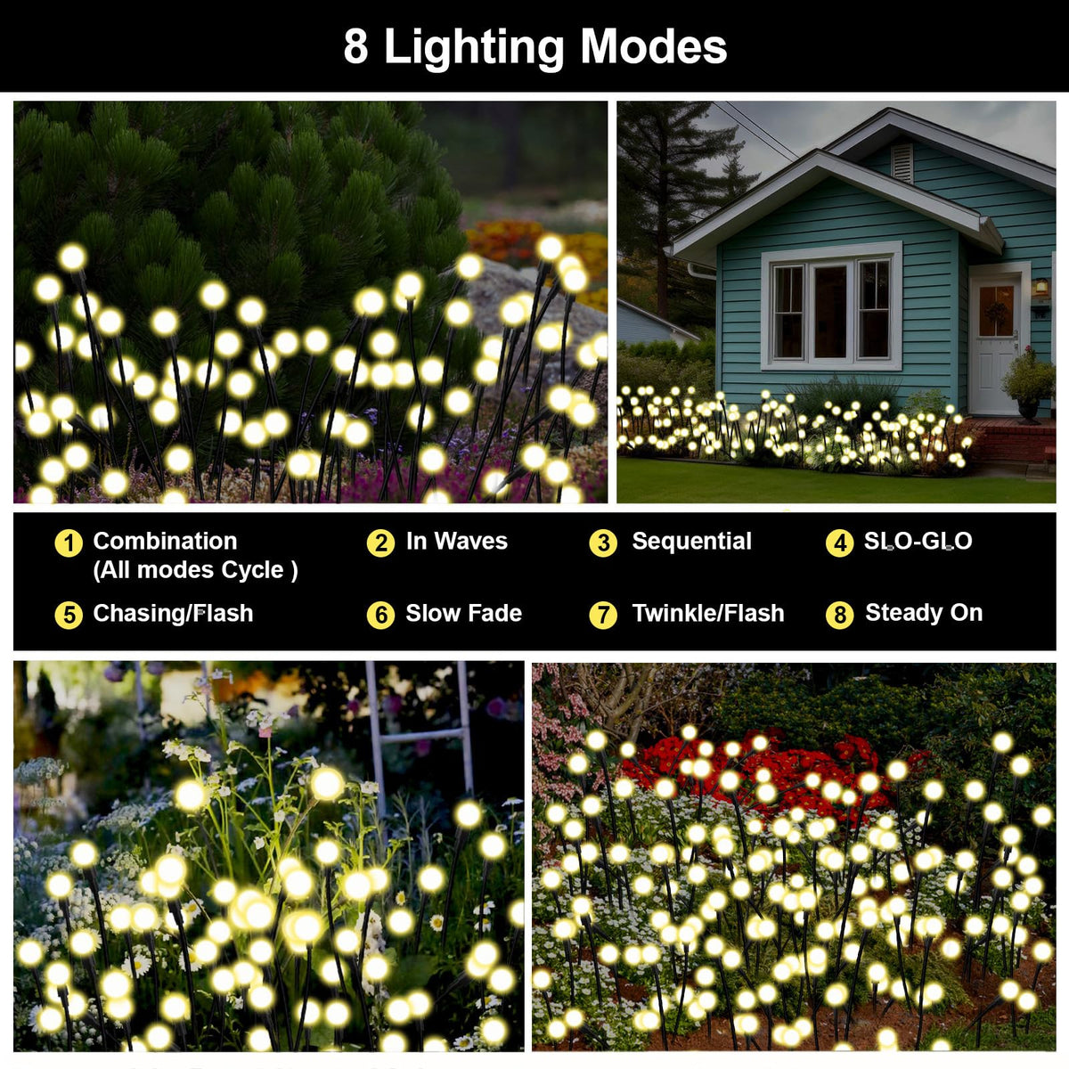 Petriveil Solar Firefly Lights Warm White, 8 Modes 800mAh Swaying Firefly Yard Lights Solar Powered Outdoor Waterproof for Outside Yard Patio Lawn Pathway Walkway Stake Christmas Garden Decor (2 Pack)