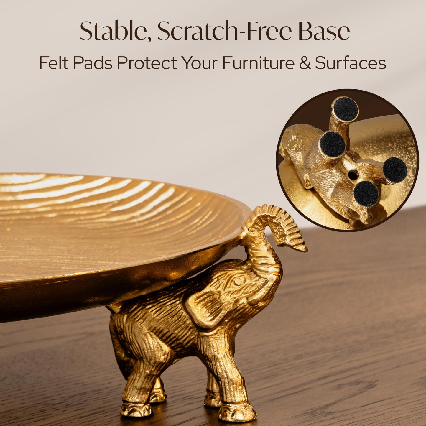 JUUVANA Round Golden Serving Tray with Handles – Decorative Coffee Table Tray, Round Decorative Tray, Gold Table Decor for Dining Table Centerpiece Decor, Vanity Tray, Perfume Tray