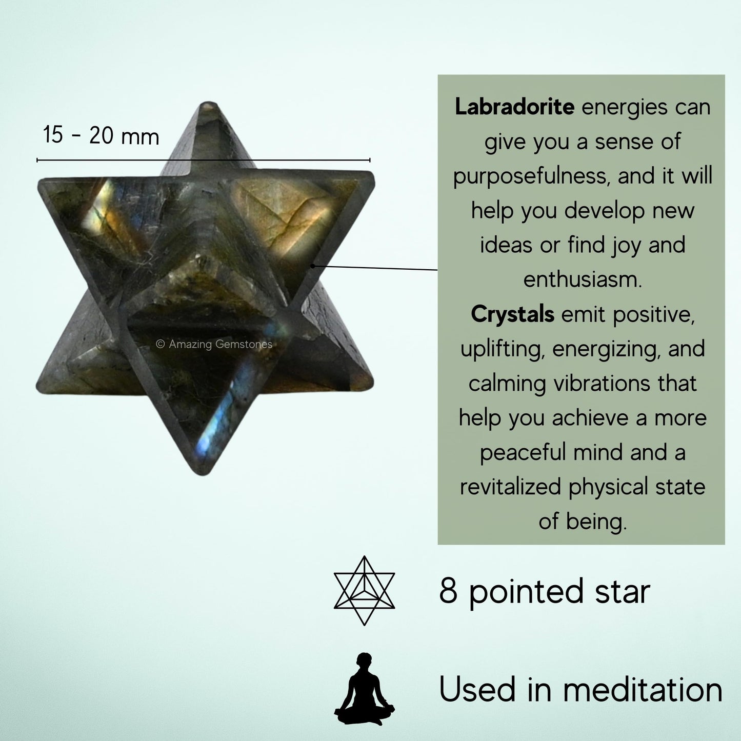 Amazing Gemstone Labradorite Merkaba Crystal - 0.75 Inches Metaphysical Merkaba Star for Meditation - Energetic Tetrahedron Crystal and Healing Stones for Spiritual Growth and Healing (15-20mm)