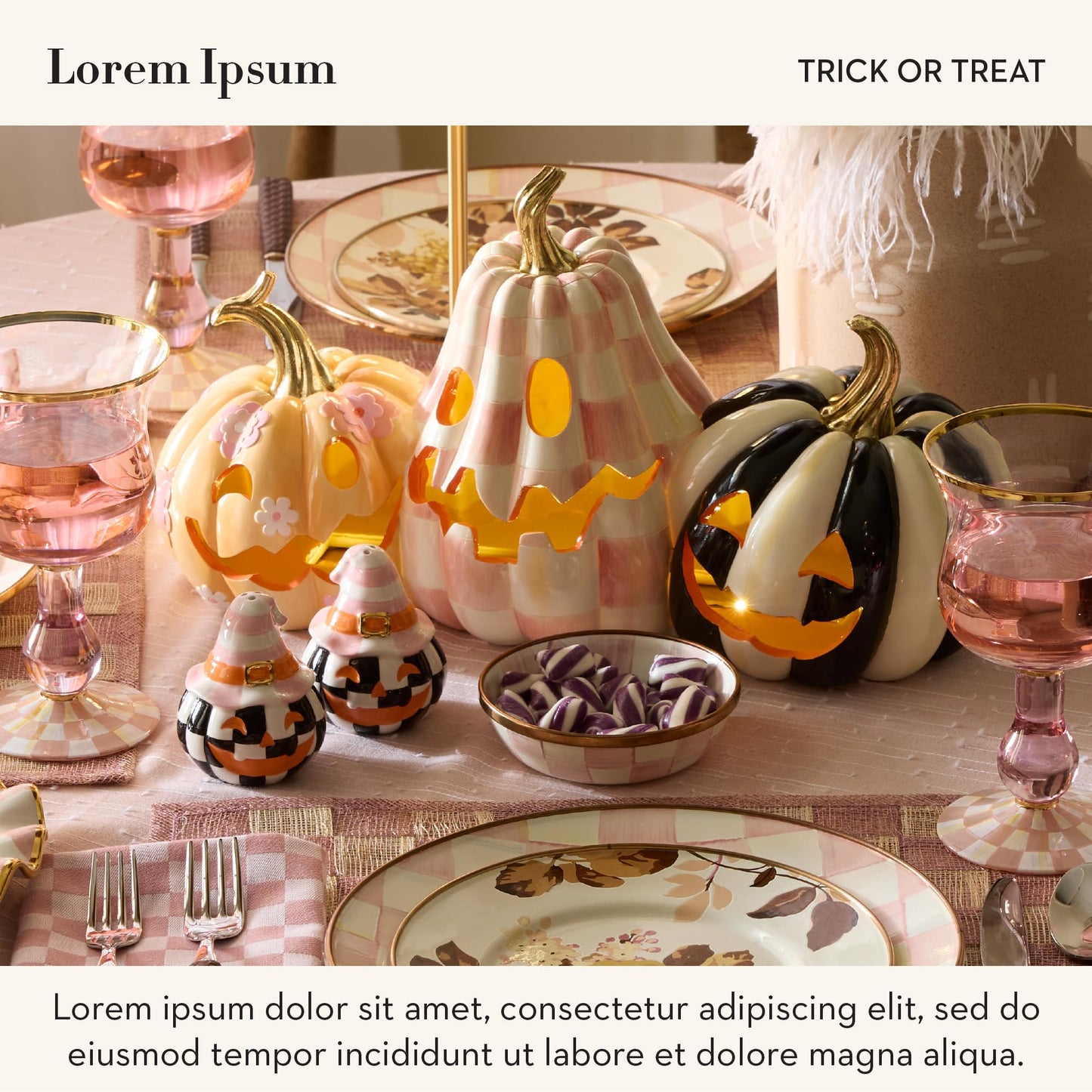 MACKENZIE-CHILDS Salt and Pepper Shaker Set, Ceramic Salt and Pepper Holders, Trick or Treat Happy Jack