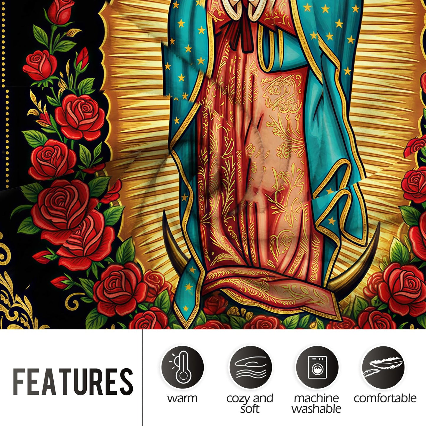 Levens Christian Throw Blanket - Lightweight Soft Cozy Flannel Lap Blanket for Napping- Unique Religious Decor for Couch Sofa Bed 50"x60" - Virgin Mary Virgen de Guadalupe Theme Gifts