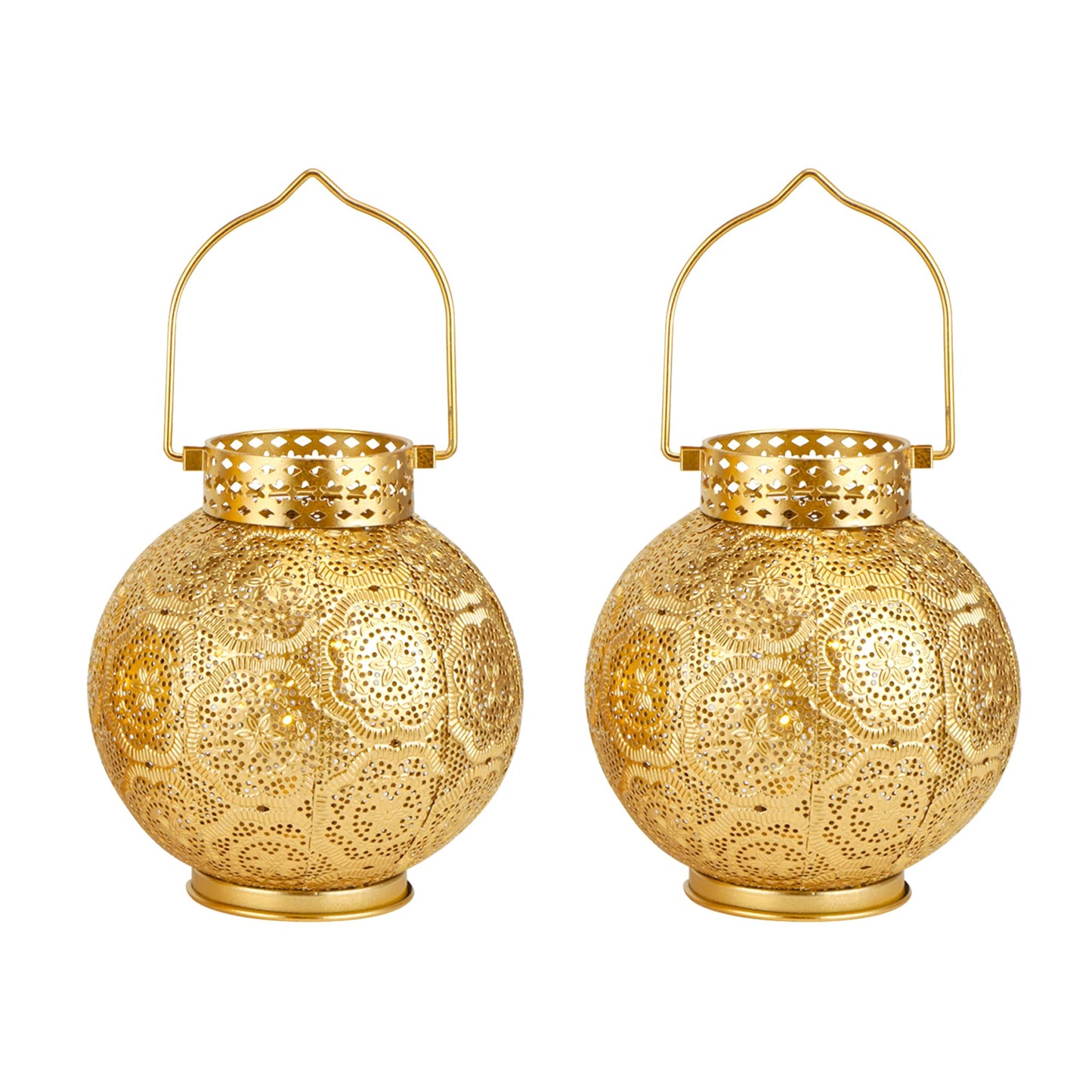 TRIROCKS Set of 2 Moroccan Style Metal Table Lamp 7'' High Battery Powered Cordless Lamp with LED Fairy Lights Bulb Perfect for Home Living Room Parties Tabletop Indoors(Gold)