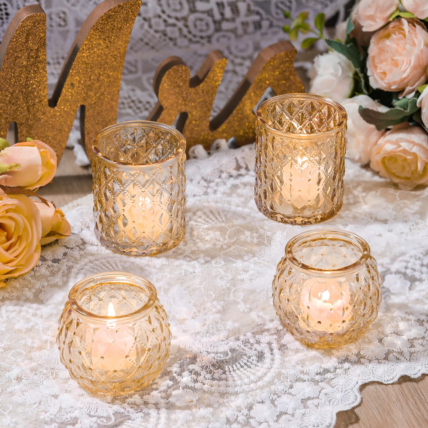 DARJEN Gold Votive Candle Holder Set of 20, Upgraded Size Tea Light Candle Holder Glass for Wedding Table Centerpieces, Elegant Bulk Votive Holders for Party, Proposals and Wedding Shower