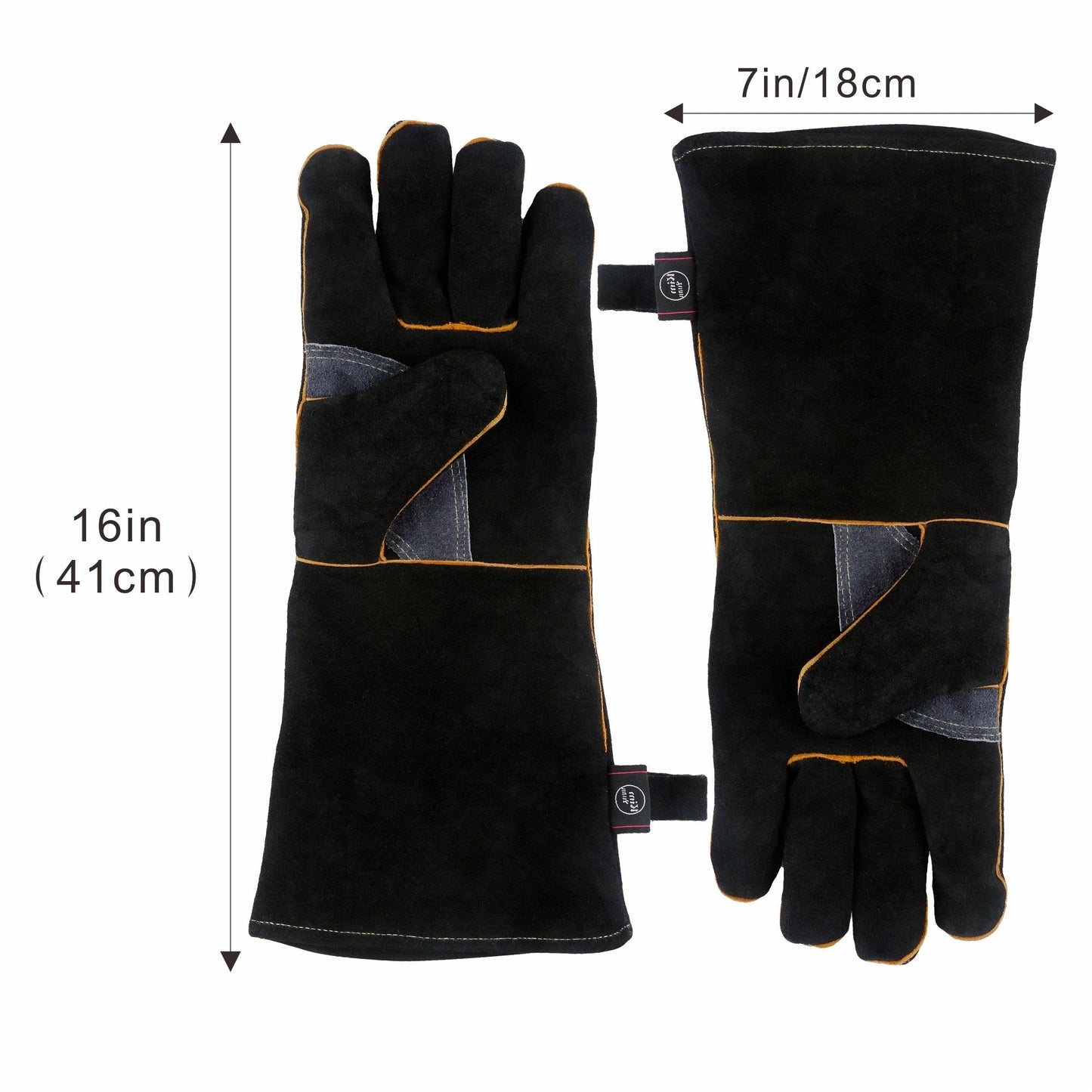 Kim Yuan Extreme Heat & Fire Resistant Gloves Leather with Kevlar Stitching,Perfect for Fireplace, Stove, Oven, Grill, Welding, BBQ, Mig, Pot Holder, Animal Handling, Black-Grey 16in/40cm 1 Pair