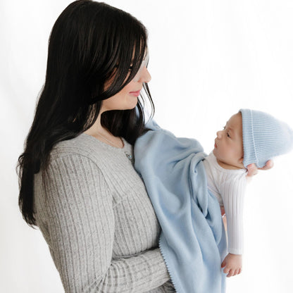 Bleu La La Baby Gift Set - Organic Cotton Newborn Blanket Essentials, Thoughtful Baby Shower & New Baby Gift for Boys & Girls (Luxe - Sky Blue)