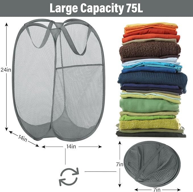 BATTOO 3 Pack Collapsible Laundry Basket Strong Mesh Pop Up Laundry Hamper