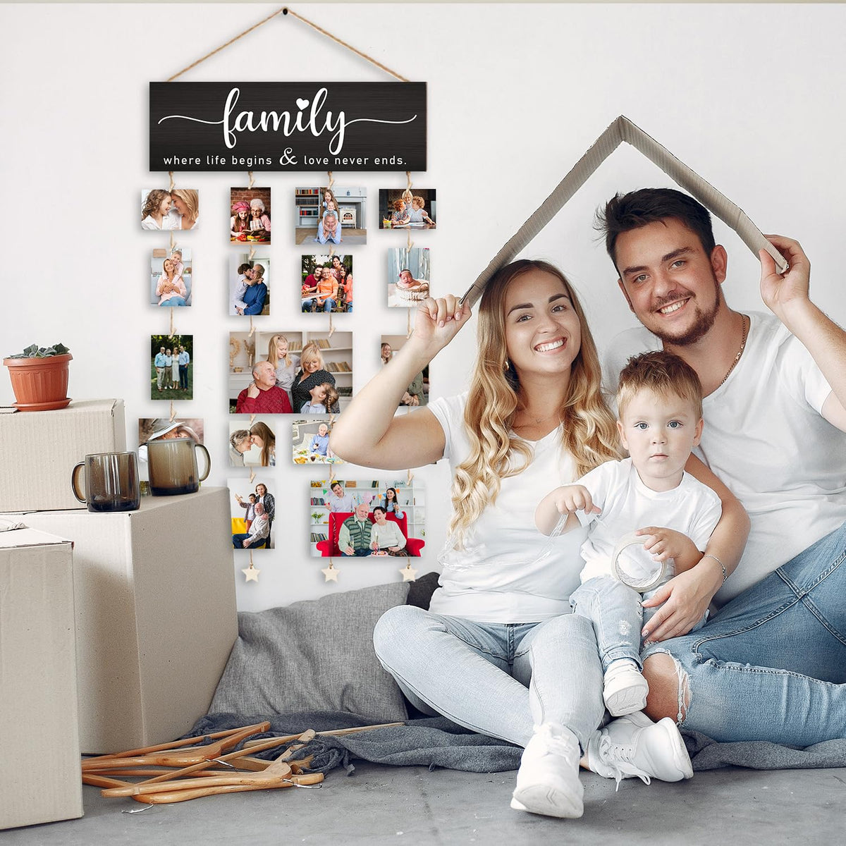 Orchroma Picture Frames Collage Photo Hanging Display Picture Board,Family Picture Frames Collage Wall Decor,Family Where Life Begins and Love Never Ends,Home Living Room Bedroom Wall Decor (Black)