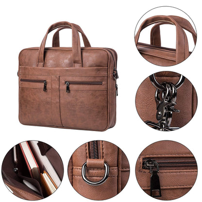 seyfocnia Men's Business Travel Briefcase Leather Messenger Bags Laptop Bag 17.3 inch Work Computer Bag Satchel Bag (Brown)