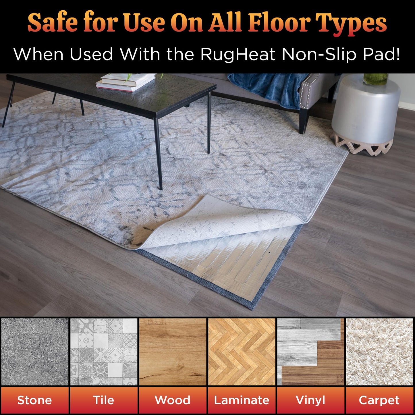 RugHeat Portable Heated Floor Mat, Medium (34x58 inches) Fits Under a 3' x 5' Rug - Under-Rug Pad for Heated Rug, Electric Radiant Floor Heater for Area Rugs, Heating Mat Under Office Desk or Table