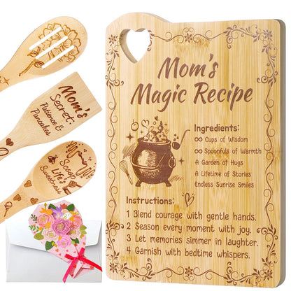 Mothers Day Gifts for Mom - Personalized Engraved Bamboo Cutting Board Set Gifts for Mama from Daughter,Cute Cutting Board Utensil Set Kitchen Decor,Mothers Day Kitchen Gadgets,Birthday Gift for Women
