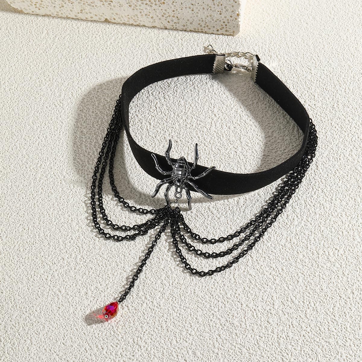 Spider Velvet Choker Gothic Necklace with Crystal Layers - Black Halloween Party Costume Jewelry Gift