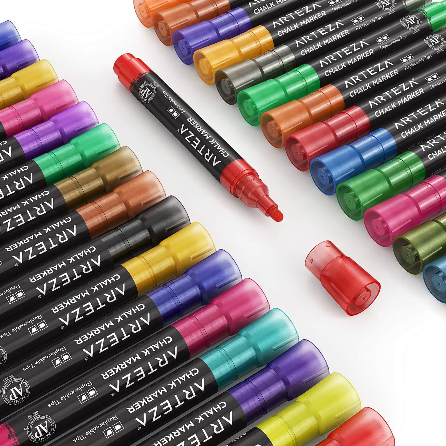 ARTEZA Liquid Chalk Pens, 42 Unique Colours, Includes 50 Chalkboard Labels and Replaceable Tips, Water-Soluble Chalk Pens for Blackboards and Windows
