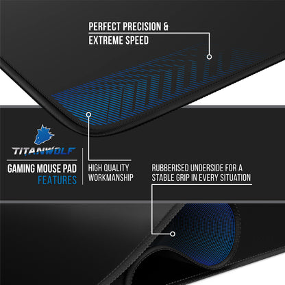 TITANWOLF - Extra Large Gaming Mouse Mat 1200x600mm Oversize - XXL Mouse Pad - Desk Pad XXXL Extended – Mice Mat Pad For Precision and Speed - Non-Slip Rubber Base – For Mouse and Keyboard - Black