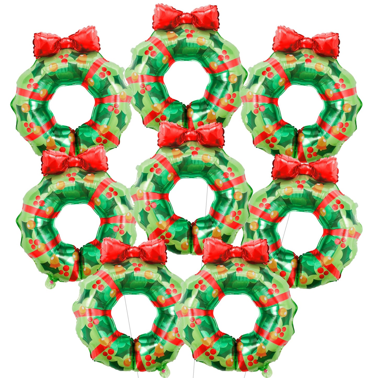 KatchOn, Large Christmas Wreath Foil Balloons – Pack of 8 | Christmas Decorations Indoor | Green Foil Balloons with Red Bow for Holiday Celebrations, Family Gatherings | Indoor Outdoor Festive Décor