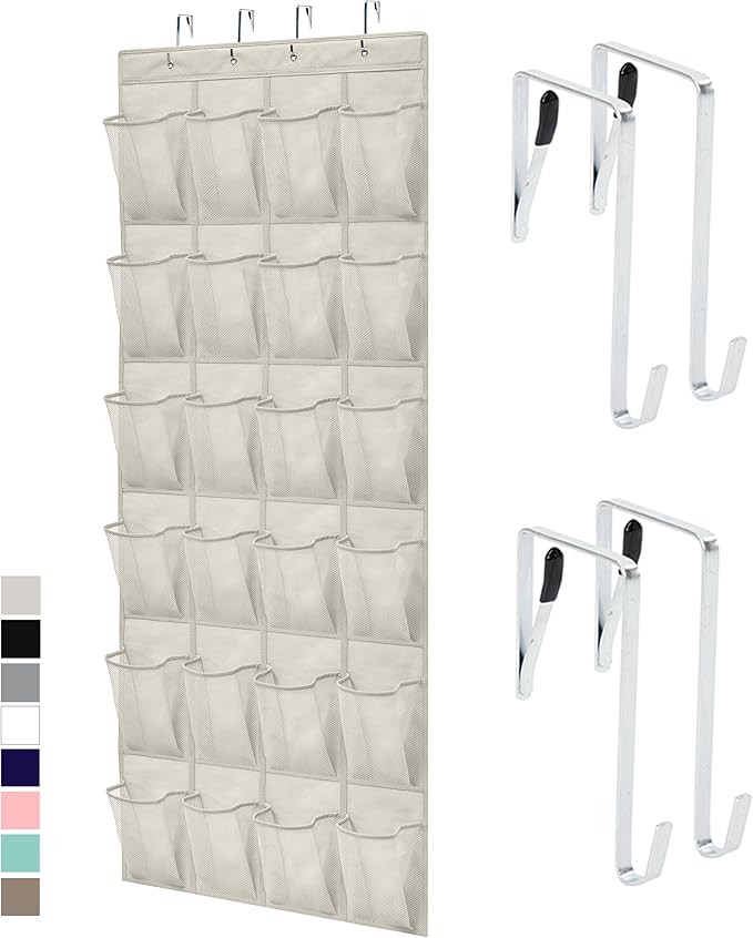 GORILLA GRIP Over the Door Shoe Organizer, 24 Large Breathable Mesh Pockets