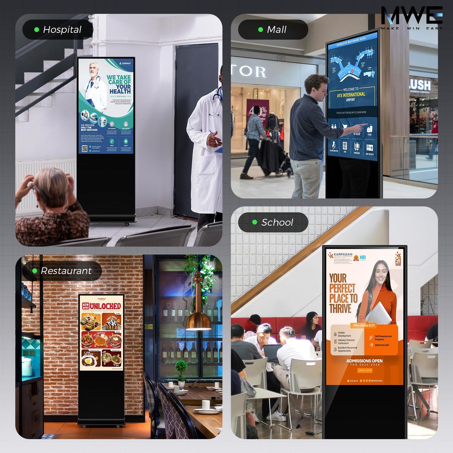 JIYANG 37 Inch Digital Signage Display, Indoor Floor Standing Advertising Display Kiosk Android System,Commercial LCD Totem(Black)