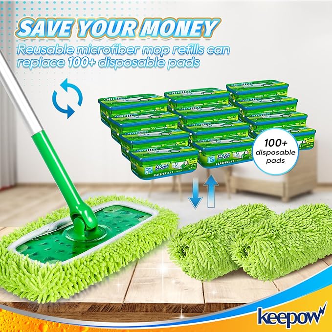KEEPOW Reusable Microfiber Mop Pads Compatible