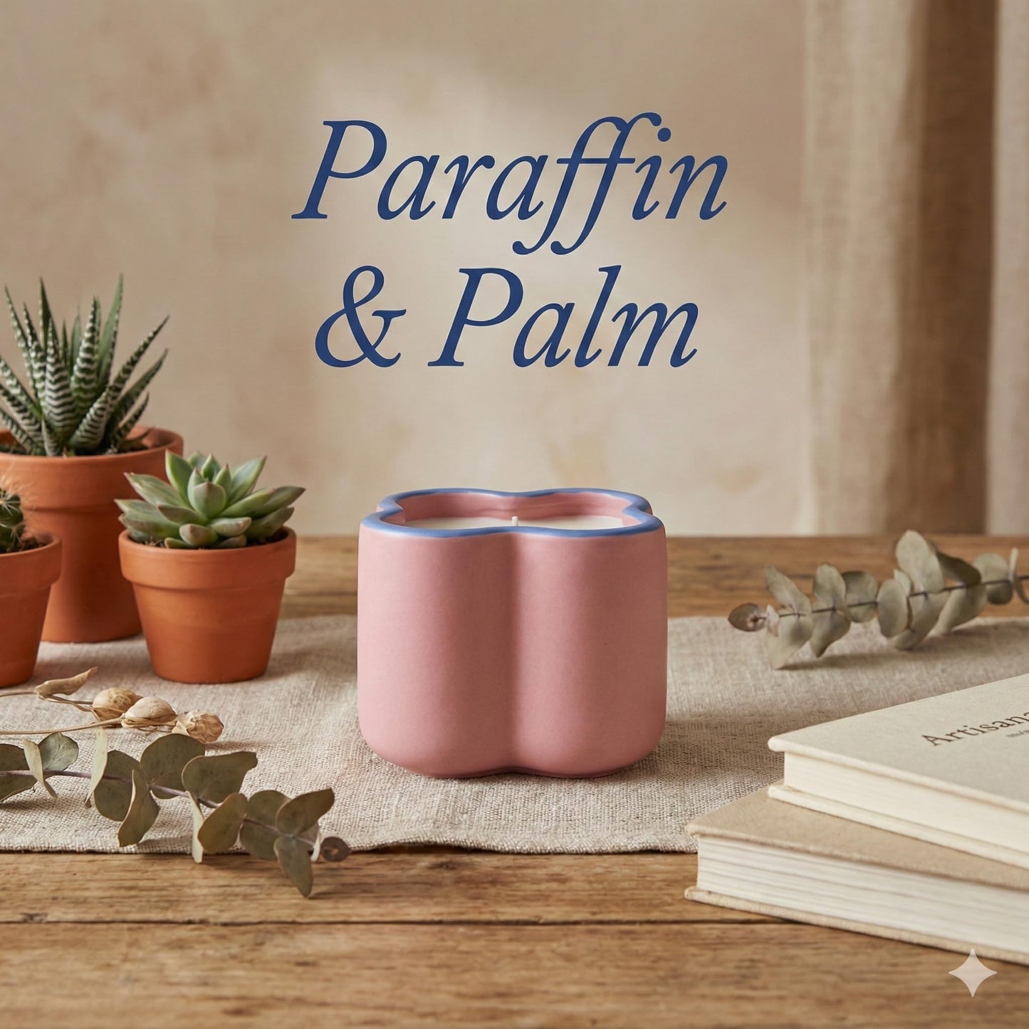 Sea Salt & Surf Scented Candle 9oz - CW Studio Flower-Shaped Ceramic Jar with Dust Cover, Up to 45 Hour Burn, Palm & Paraffin Wax, Clean Burn - Kraft Paper Box for Home Decor & Gift Giving