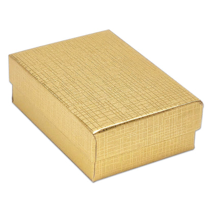 TheDisplayGuys - 25-Pack #32 Cardboard Linen Paper Jewelry Gift Boxes w. Cotton Padding - Gold (3.3" x 2.3" x 1.0")