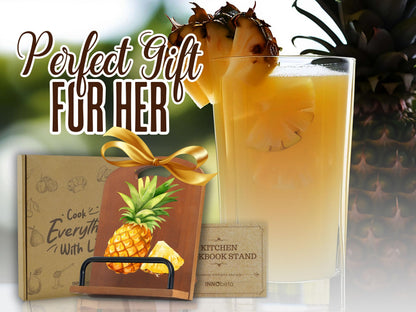 InnoBeta Pineapple Gifts for Women, Cookbook Stand for Kitchen Counter, Perfect Gifts for Pineapple Lovers on Birthday, Adjustable Tablet Recipe Book Holder, Unique Kitchen & Home Decor