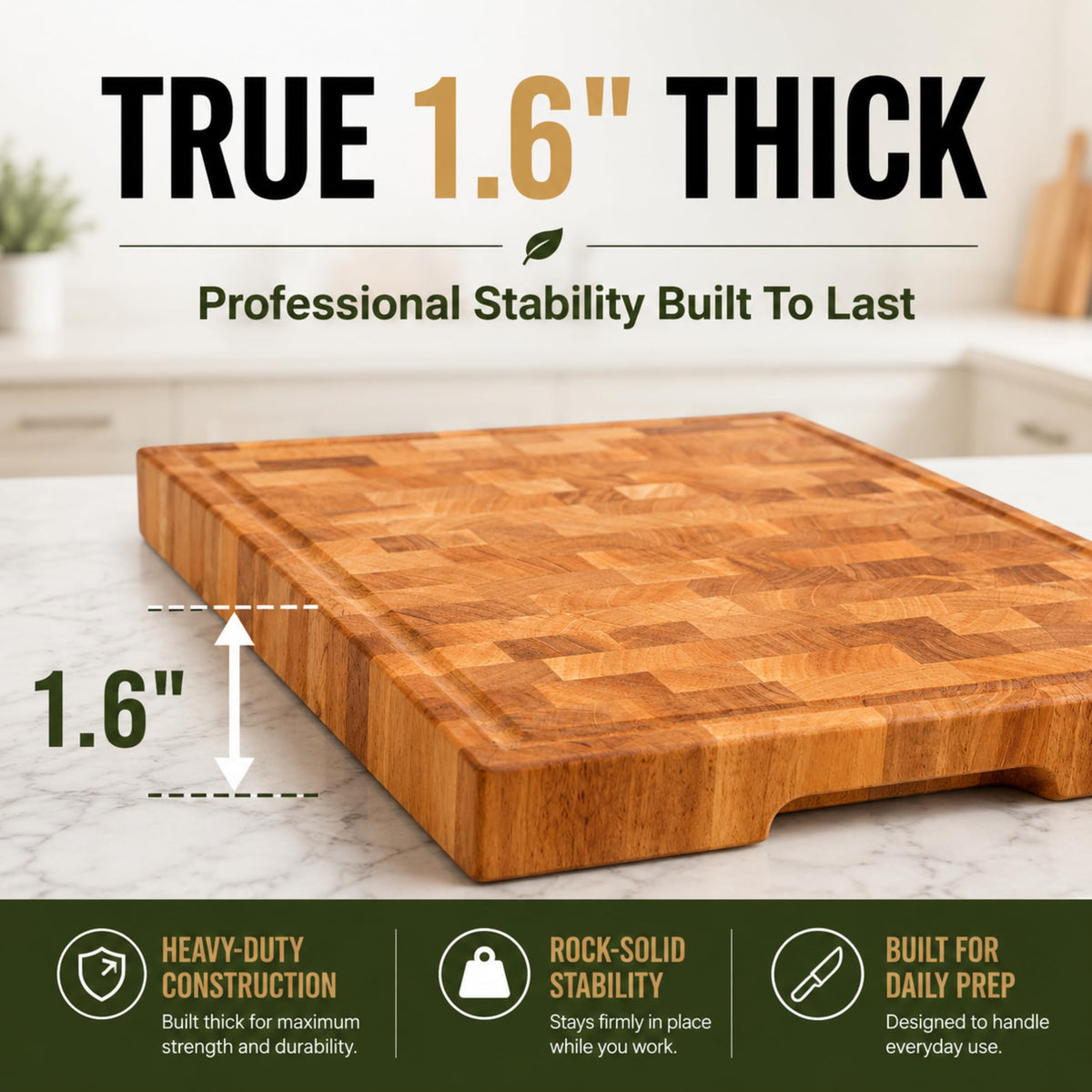 SHUMARU End-Grain Mahogany Cutting Board, 17×13×1.6" Thick Butcher Block with Juice Groove, Knife-Friendly Wood Chopping Block, Non-Slip Rubber Feet, Hand Grips, Heavy-Duty Prep & Serving Board