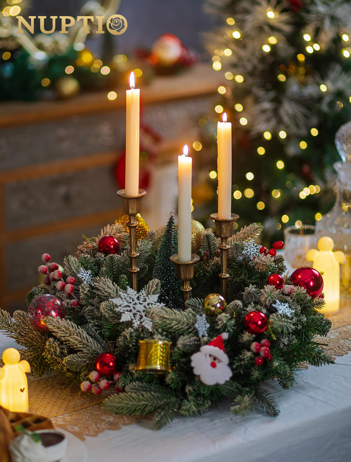 NUPTIO Cast Iron Candlestick Holders: Antique Brass Taper Candle Holders with Unique Drip Wax Aesthetics - Set of 3 Gold Candle Sticks Holder Fireplace Mantel Decor