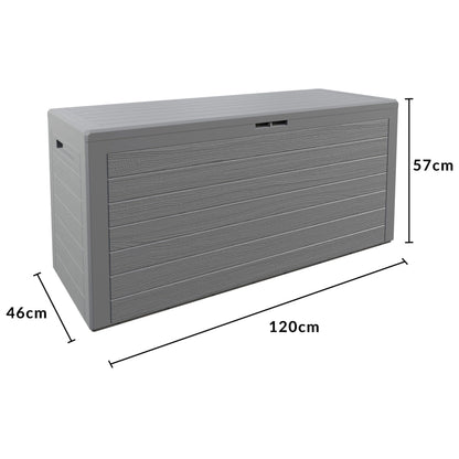 CASARIA® Outdoor Garden Storage Box | 280L | Waterproof | Plastic, Lockable Container w/Lid | Cushion Blanket Out Door Chest | Parcels, Tools, Toys | 116x43x55cm | Grey
