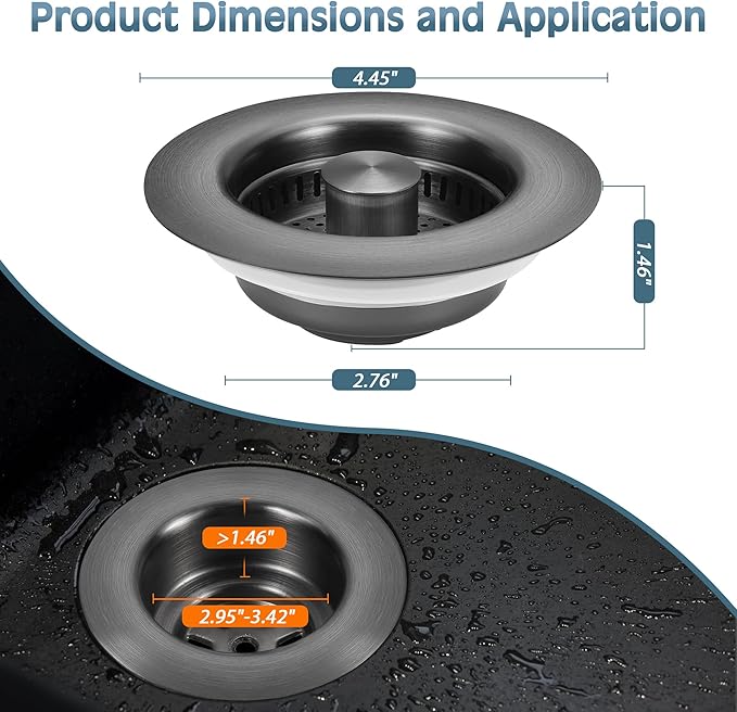 Kitchen Sink Drain Strainer 3 Pack, 304 Stainless Steel Pop Up Sink Stopper
