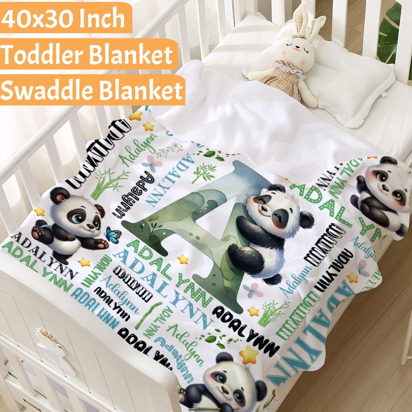 Custom Panda Blanket,Personalized Panda Gifts,Soft Flannel Throw for Bed Sofa,Lightweight,40 x 30in
