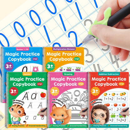 Magic Grooved Handwriting Practice Books, Large Reusable Copybooks for Children, Learn to Write Number Letter Tracing Workbook, Learning Resources for Kids Age 3-8 Kindergarten Preschool Calligraphy