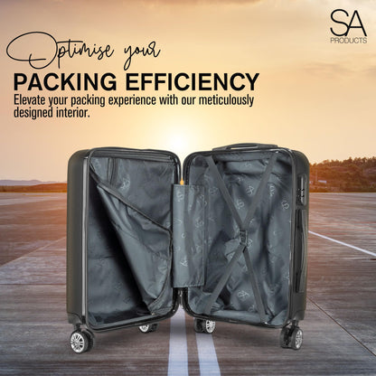 SA Products Cabin Suitcase | 34L Carry On Suitcase, Cabin Bag 55x40x20 with Combination Lock | Hard Shell Suitcase with 4 Wheels Cabin Luggage, Cabin Bags 55 x 40 x 20 Approved (Black)