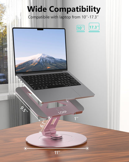 Adjustable Laptop Stand, Computer Stand with 360 Rotating Base, Ergonomic Laptop Riser Mount for Desk Foldable Protable Computer Desk Fits with MacBook Pro Air (10-16") - Black
