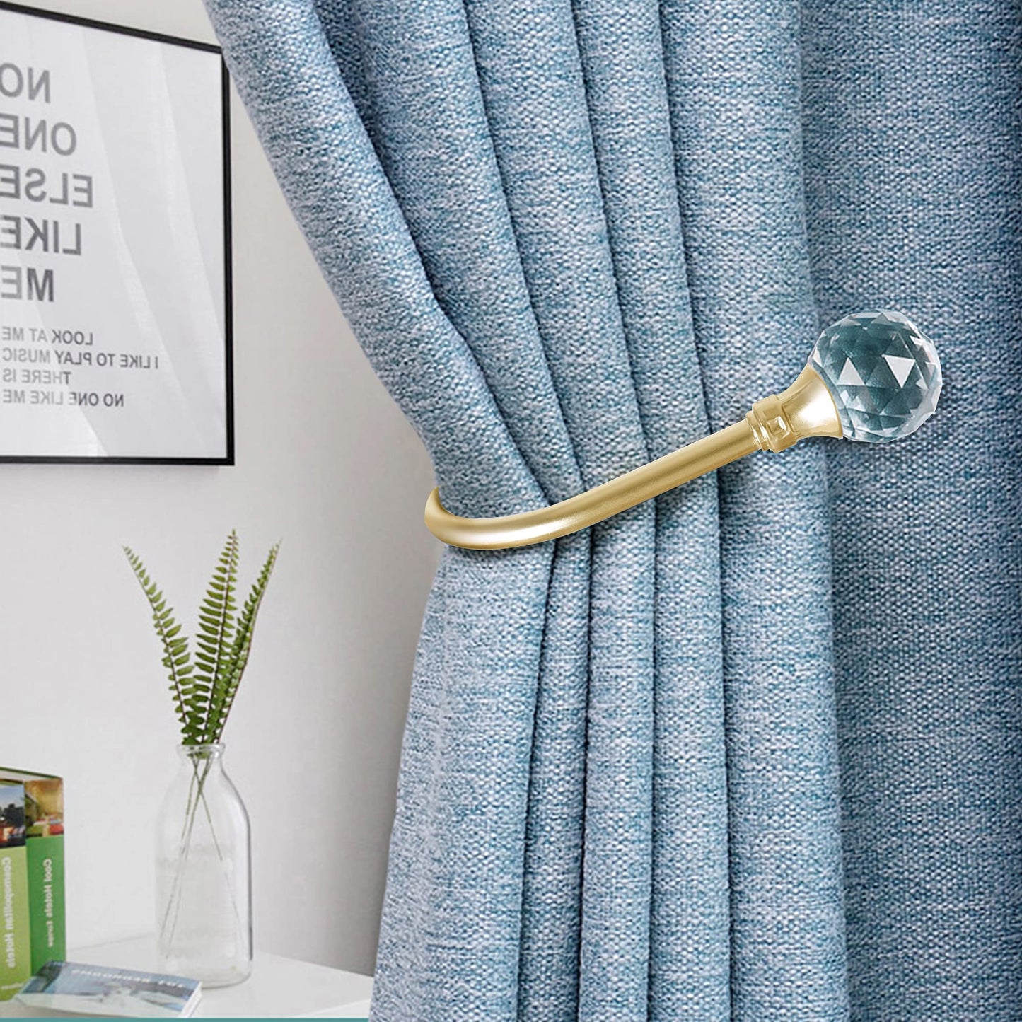 Curtain Holdback, 2pcs Wall Mounted Drapery Tiebacks with Clear Crystal Ball, Heavy Duty Metal Decorative Window Drapery Curtain Holder Curtain Hooks with Screws, Sliver