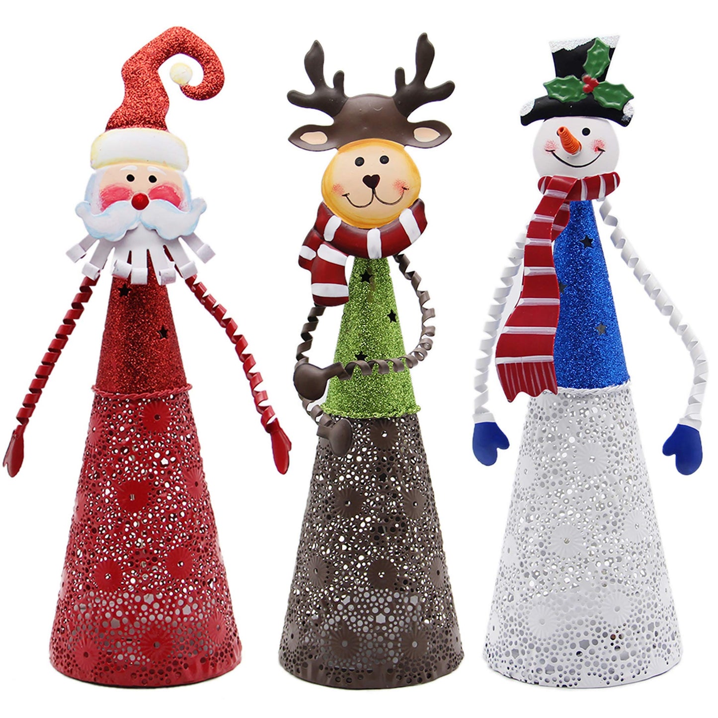 ATDAWN Lighted Christmas Table Decorations, Set of 3 Indoor LED Lighting Santa Snowman Reindeer Xmas Holiday Party Tabletop Desk Ornament & Candleholders