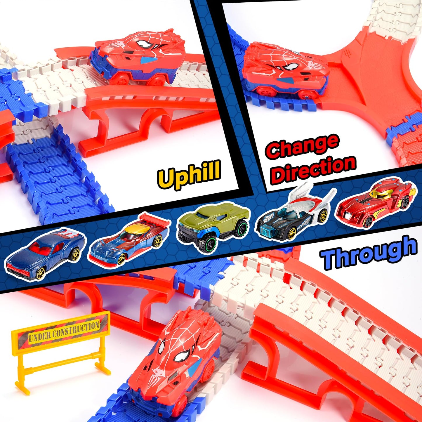 Aetyni Spider Toys for Boys 3-4: 251 PCS Spider Race Track with 5 Alloy Cars Toys for 3 4 5 6 Year Old Boys Car Tracks for Kids Toddler Boy Age 3-5 4-6 6-8 Birthday Gifts