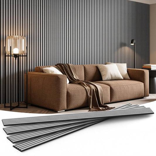 INMOZATA Wood Panels for Wall, 4 Pack 94.5" x 7.9" 3D Fluted Acoustic Accent Wall Panel for Interior Wall Decor, Living Room, Bedroom, Office (Gray)