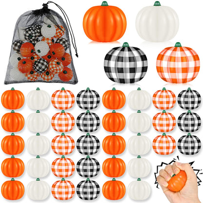 Leyndo 24 Pcs Thanksgiving Pumpkin Stress Balls Bulk Stress Relief Mini Foam Squeeze Ball Halloween Party Favors with Storage Bag for Bag Fillers Carnival Reward (Vivd Style)