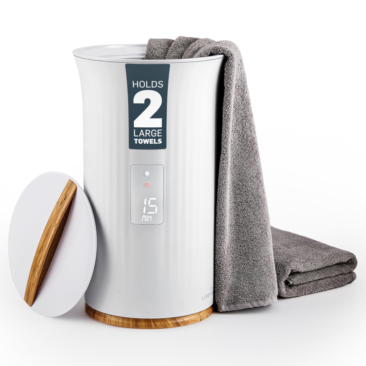 Live Fine Towel Warmer | Bucket Style Luxury Heater with LED Display, Adjustable Timer, Auto Shut-Off | Fits 40” x 70” Oversized Towel - Height 21.25 Inches and 12.9 Inches Wide