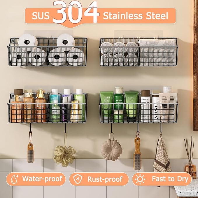 4 Pack EXTRA LARGE Hanging Wall Mount Storage Baskets