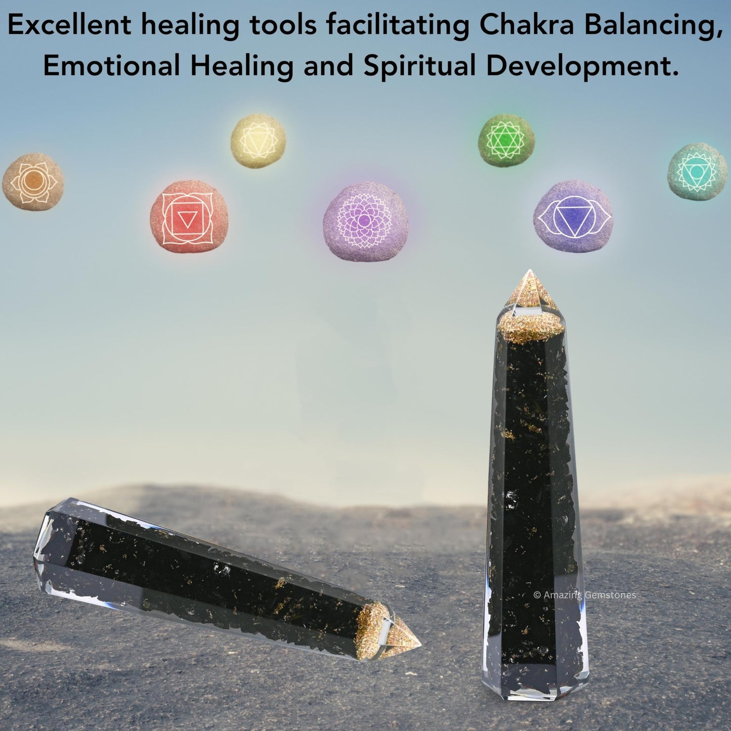 Amazing Gemstone Black Tourmaline Orgonite Orgone Crystal Towers - Large 4.5" Orgonite Crystal Wand Obelisk Tower Point for Meditation, Crystals and Healing Stones Gift and Protection