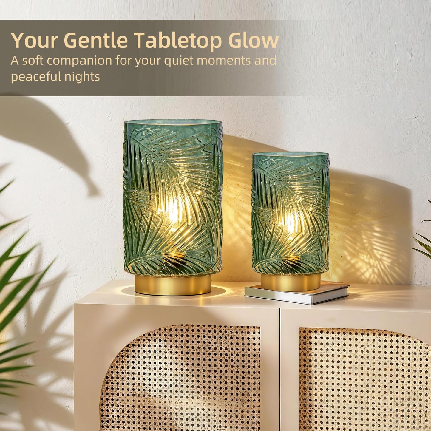 Battery Operated Table Lamp, Cordless Lamps for Home Decor, Battery Powered Nightlight with LED Bulb with Timer, Decorative Lights for Living Room Bedroom Tabletop Entryway Centerpiece Gift(L Green)