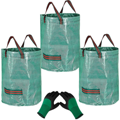 3Pcs 272L Heavy Duty Large Garden Waste Bags (H76cm,D67cm)&1 Gardening Gloves,Refuse Bags Garden Rubbish Bag Reusable Garden Waste Sacks,Grass Cutting Bags Leaf Bags Gardening Bags Sacks with Handles