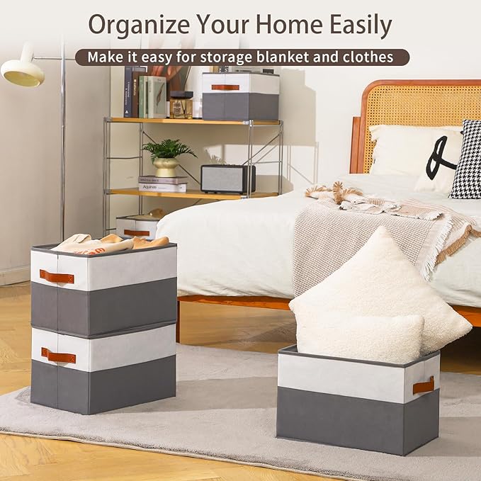 6 Pack Large Storage Bins with Handle, Collapsible Storage Basket