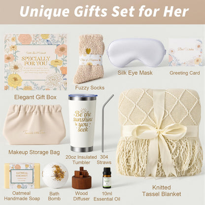 Mothers Day Birthday Gifts for Women, Get Well Gift Baskets for Women, Care Package Self Care Gift Box Thinking of You Inspirational Valentines Day Gift Set for Her Wife Firends, Beige