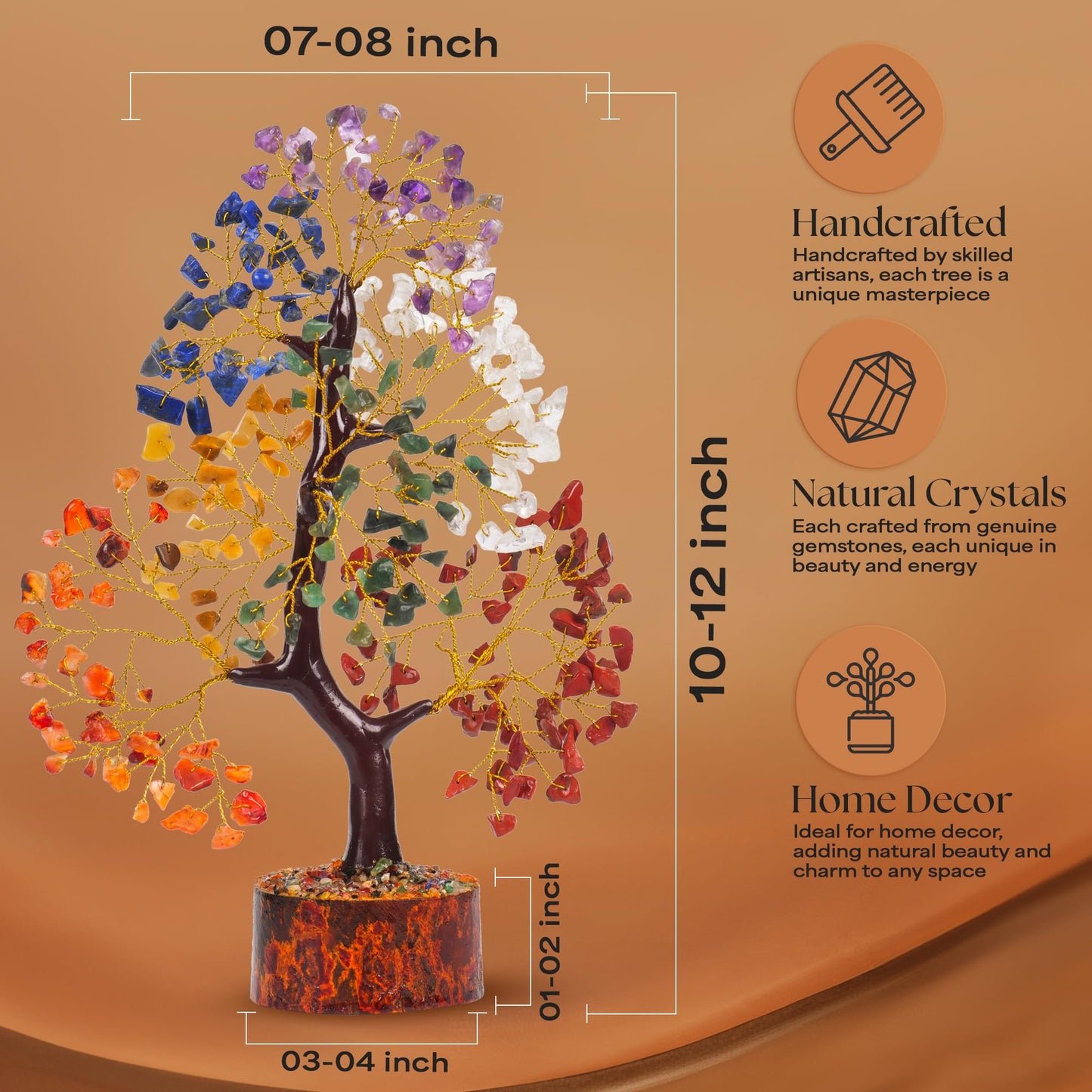 Crystal Tree of Life with Seven Chakra Tumble Hanging, 7 Chakra Healing Crystal Tree, Office Desk Decor, Room Decor, Bonsai Trees for Positive Energy, Money, Good Luck Birthday Gifts for Women 10-12"