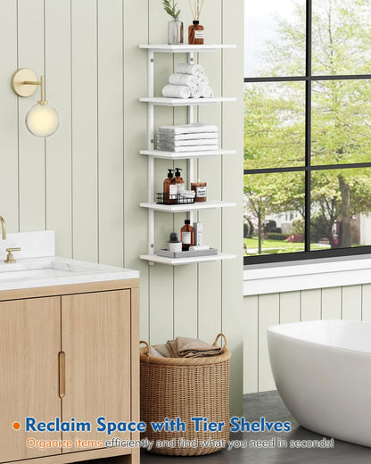 Harwaya White 5 Tier Wall Shelf Unit for Shoes Display, Lack Wall Bookshelf for Bedroom, Vertical Tiered Floating Book Shelves for Office Living Room Bathroom Vanity Kitchen Closet Purses Bags